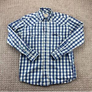 Roper Western Shirt Men Small Gray White Blue Purple Plaid Button Up Pearl Snap